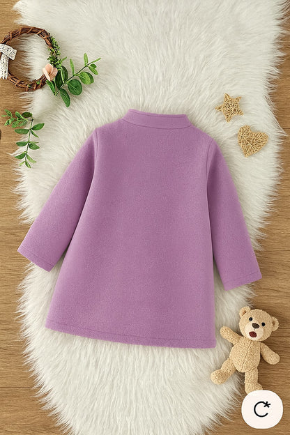Fleece Fabric Full Sleeves Front Open Side Bow Coat