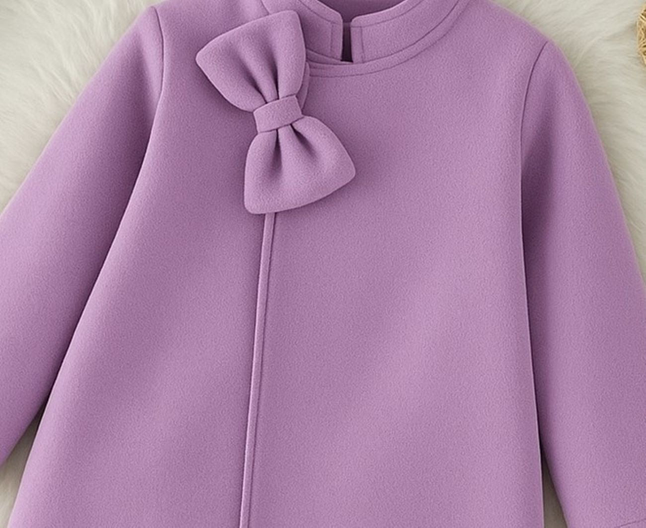 Fleece Fabric Full Sleeves Front Open Side Bow Coat