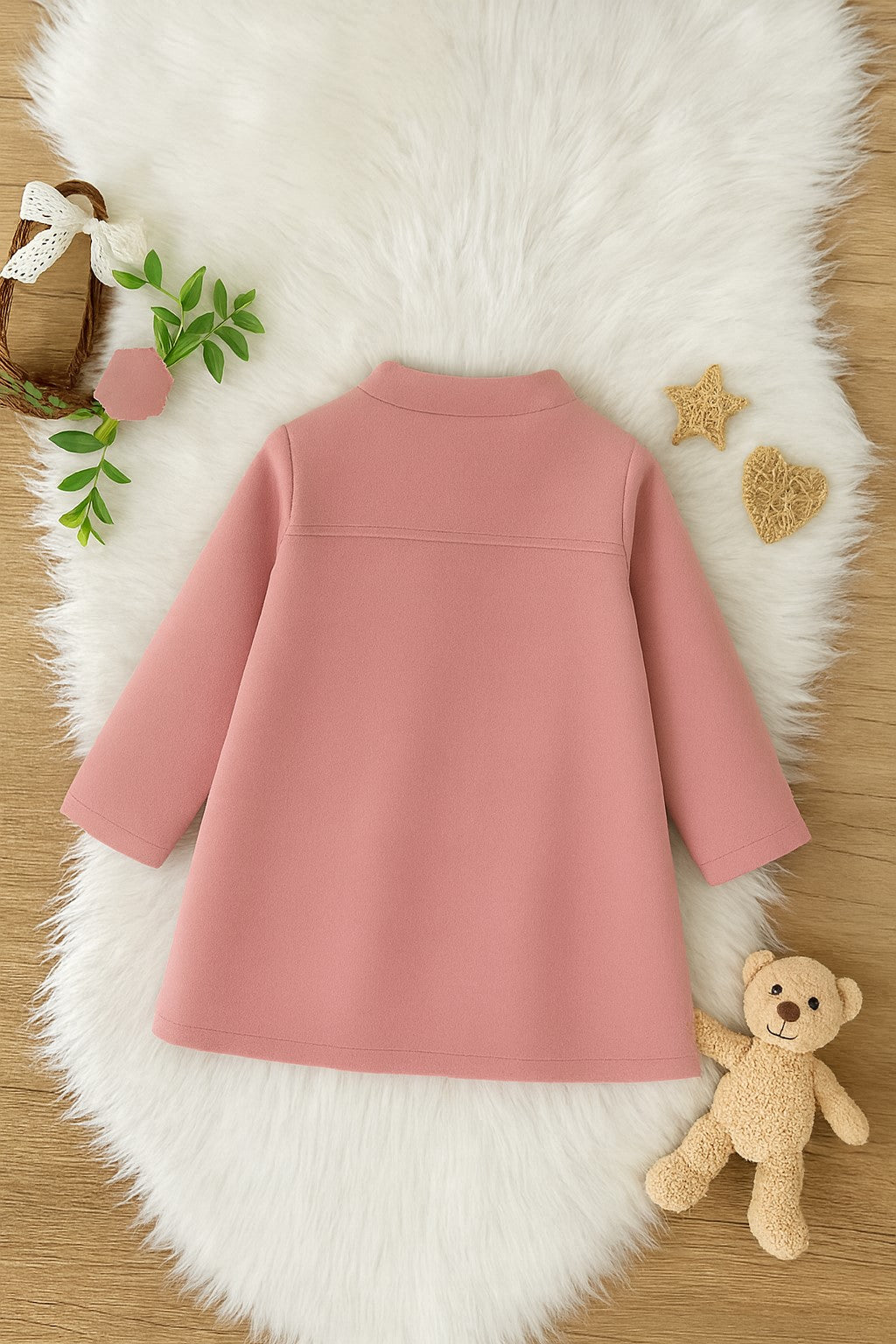 Fleece Fabric Full Sleeves Front Open Side Bow Coat