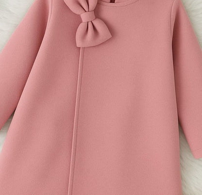 Fleece Fabric Full Sleeves Front Open Side Bow Coat