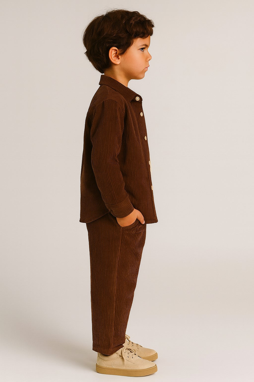 Cordoury Fabric Full Sleeves Shirt With Trouser And Half Sleeves T-shirt