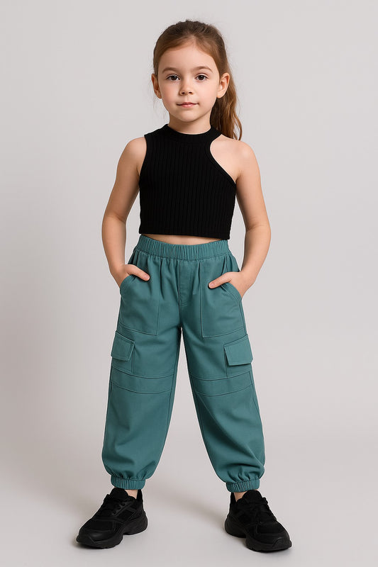 Aww hunnie Ribbed Sleeveless Crop Top with Cargo Pants