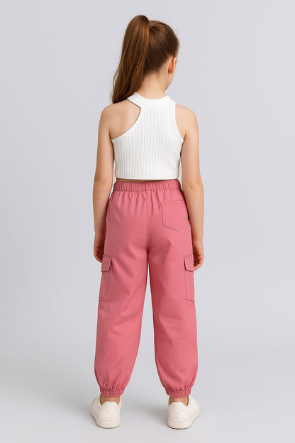 Aww hunnie Ribbed Sleeveless Crop Top with Cargo Pants