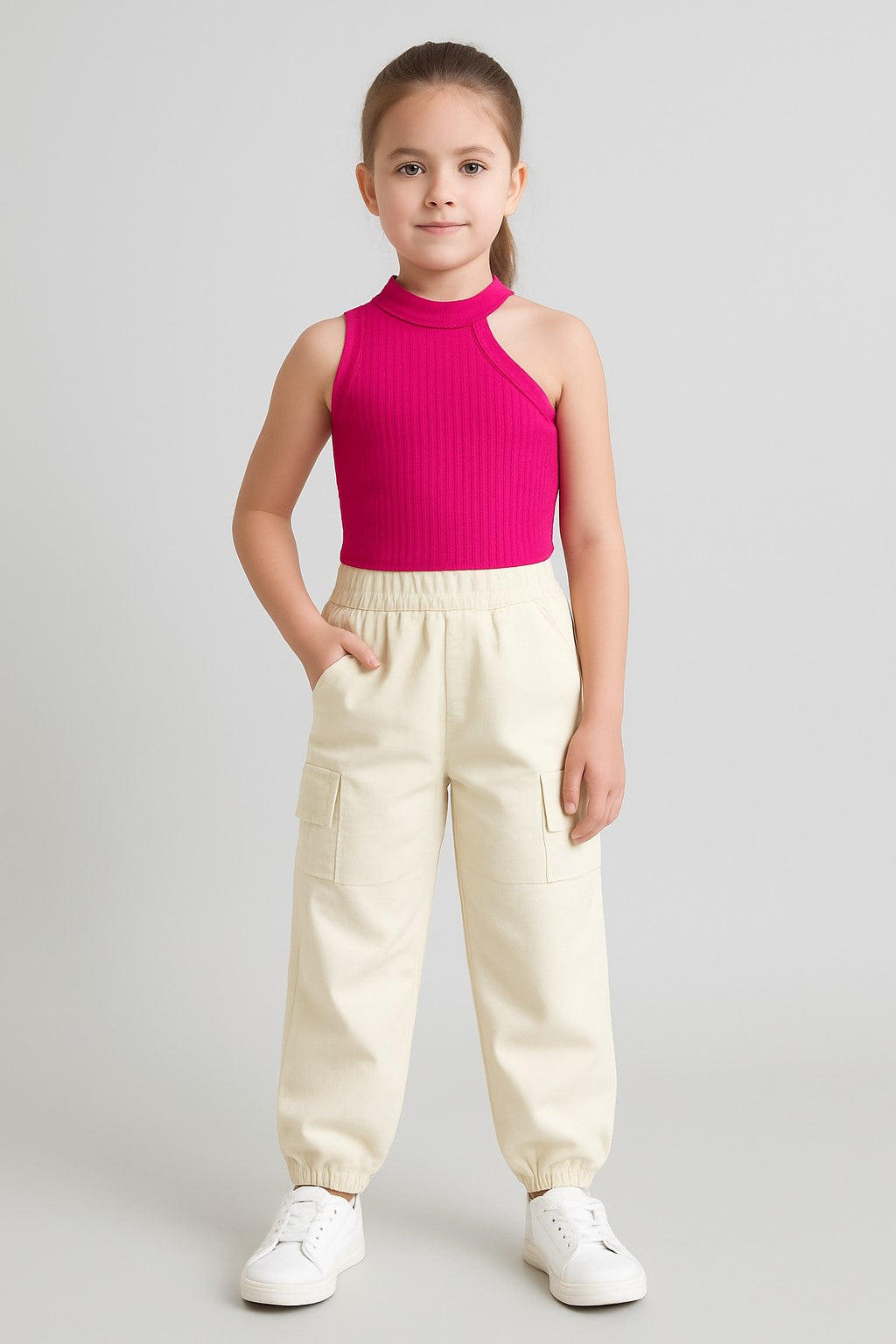 Aww hunnie Ribbed Sleeveless Crop Top with Cargo Pants