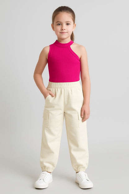 Aww hunnie Ribbed Sleeveless Crop Top with Cargo Pants