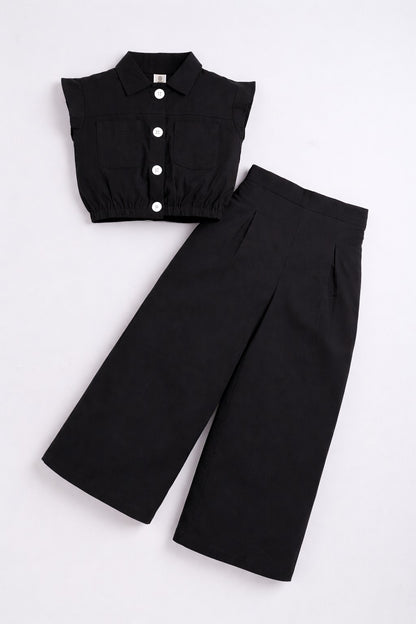 Aww Hunnnie Cotton Sleeveless Crop Top With Pants Co Ords Set