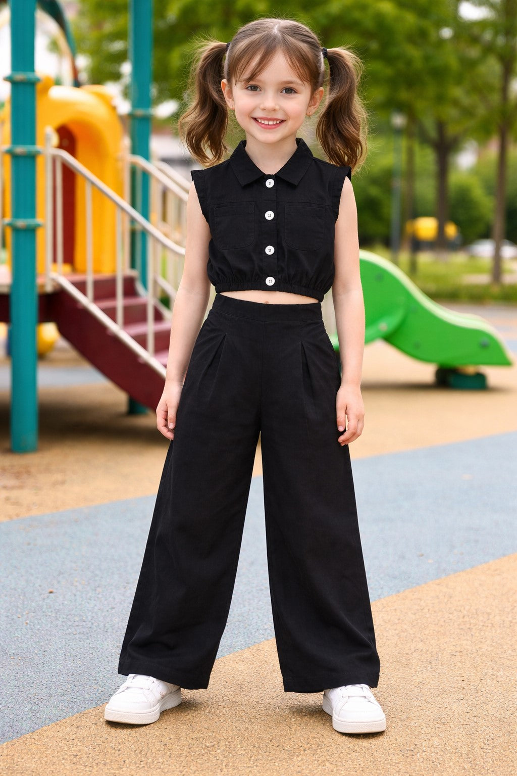 Aww Hunnnie Cotton Sleeveless Crop Top With Pants Co Ords Set