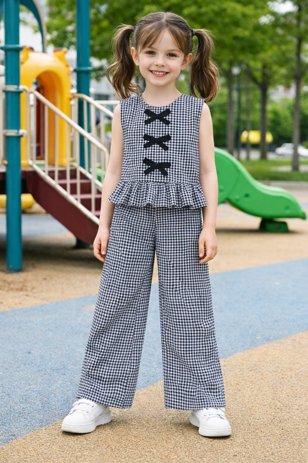 Aww Hunnnie Cotton Sleeveless Bow Design Top With Bottom Co Ords Set