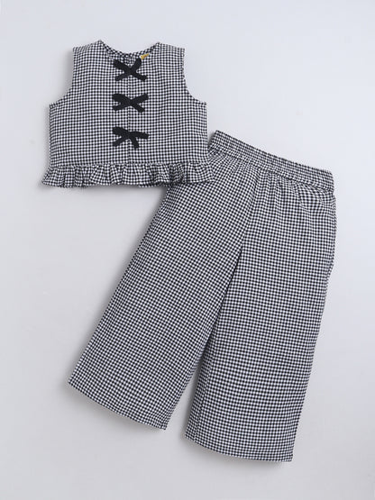 Aww Hunnnie Cotton Sleeveless Bow Design Top With Bottom Co Ords Set