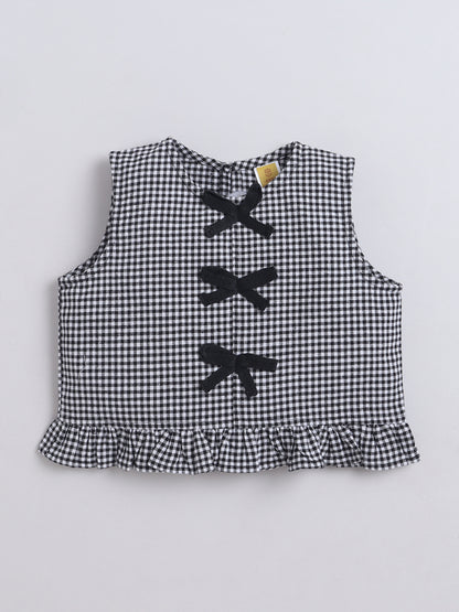 Aww Hunnnie Cotton Sleeveless Bow Design Top With Bottom Co Ords Set