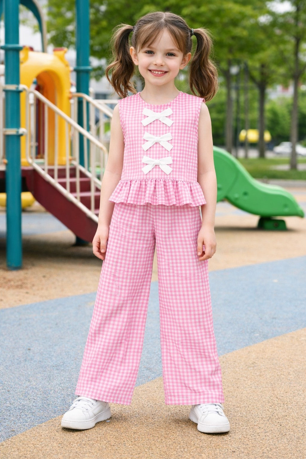Aww Hunnnie Cotton Sleeveless Bow Design Top With Bottom Co Ords Set
