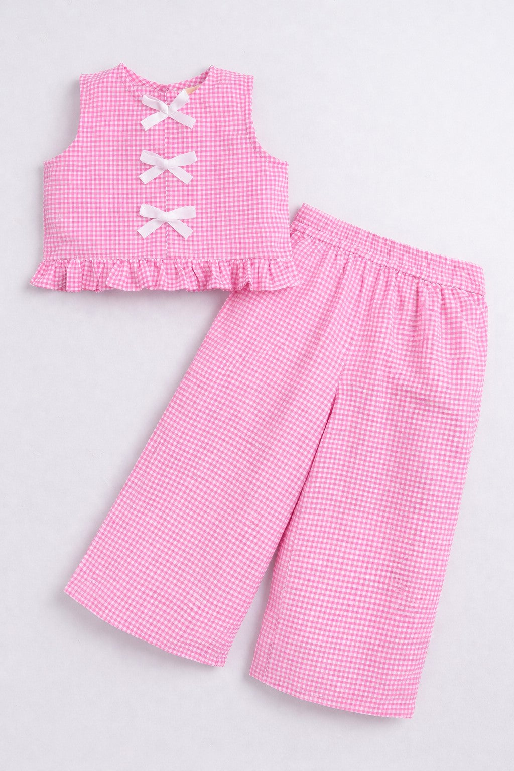 Aww Hunnnie Cotton Sleeveless Bow Design Top With Bottom Co Ords Set