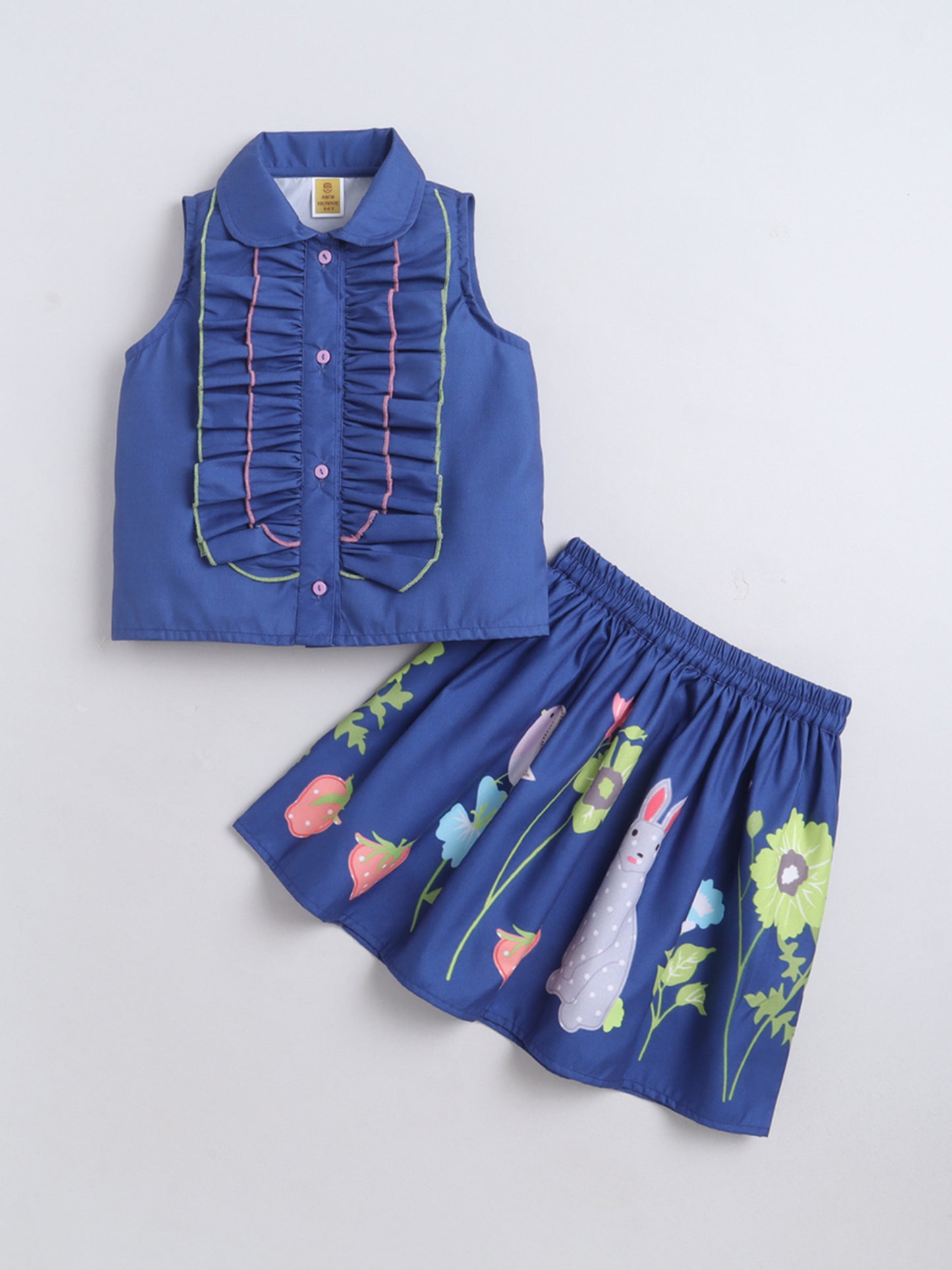 Poly Cotton Sleeveless Frill Top With Skirt