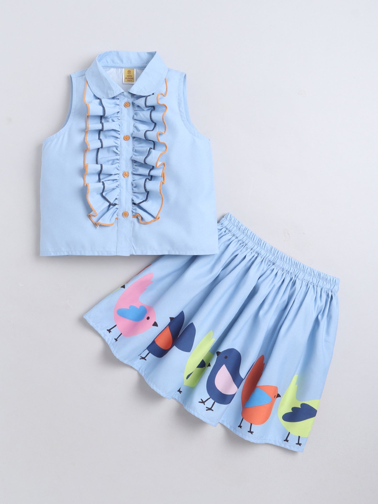 Poly Cotton Sleeveless Frill Top With Skirt