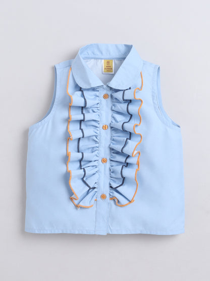 Poly Cotton Sleeveless Frill Top With Skirt