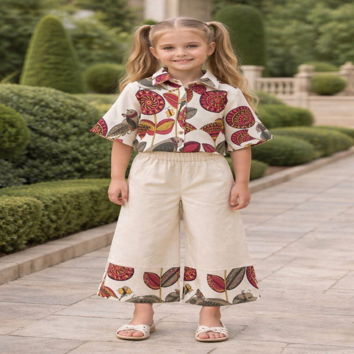 Aww Hunnie 100% Cotton Half Sleeves Short Shirt With Palazzo - Cream
