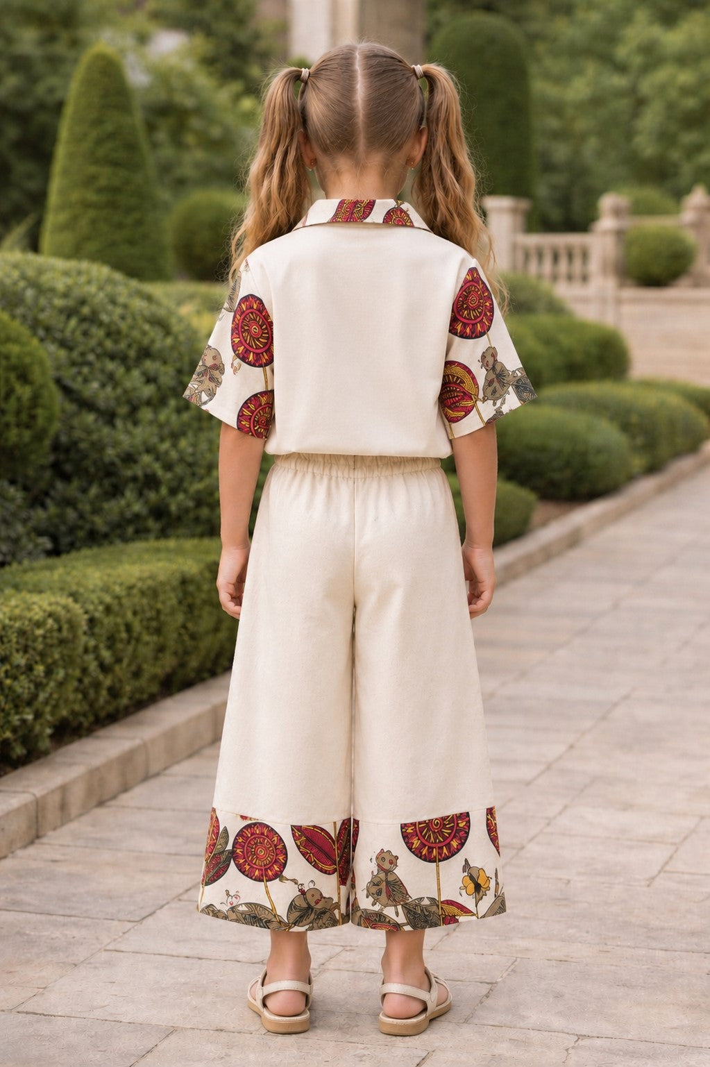Aww Hunnie 100% Cotton Half Sleeves Short Shirt With Palazzo - Cream