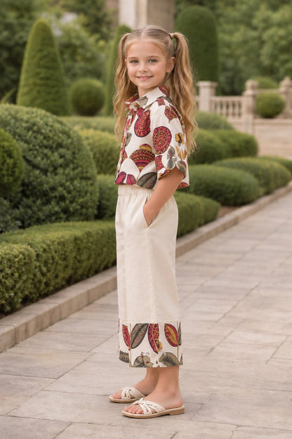 Aww Hunnie 100% Cotton Half Sleeves Short Shirt With Palazzo - Cream