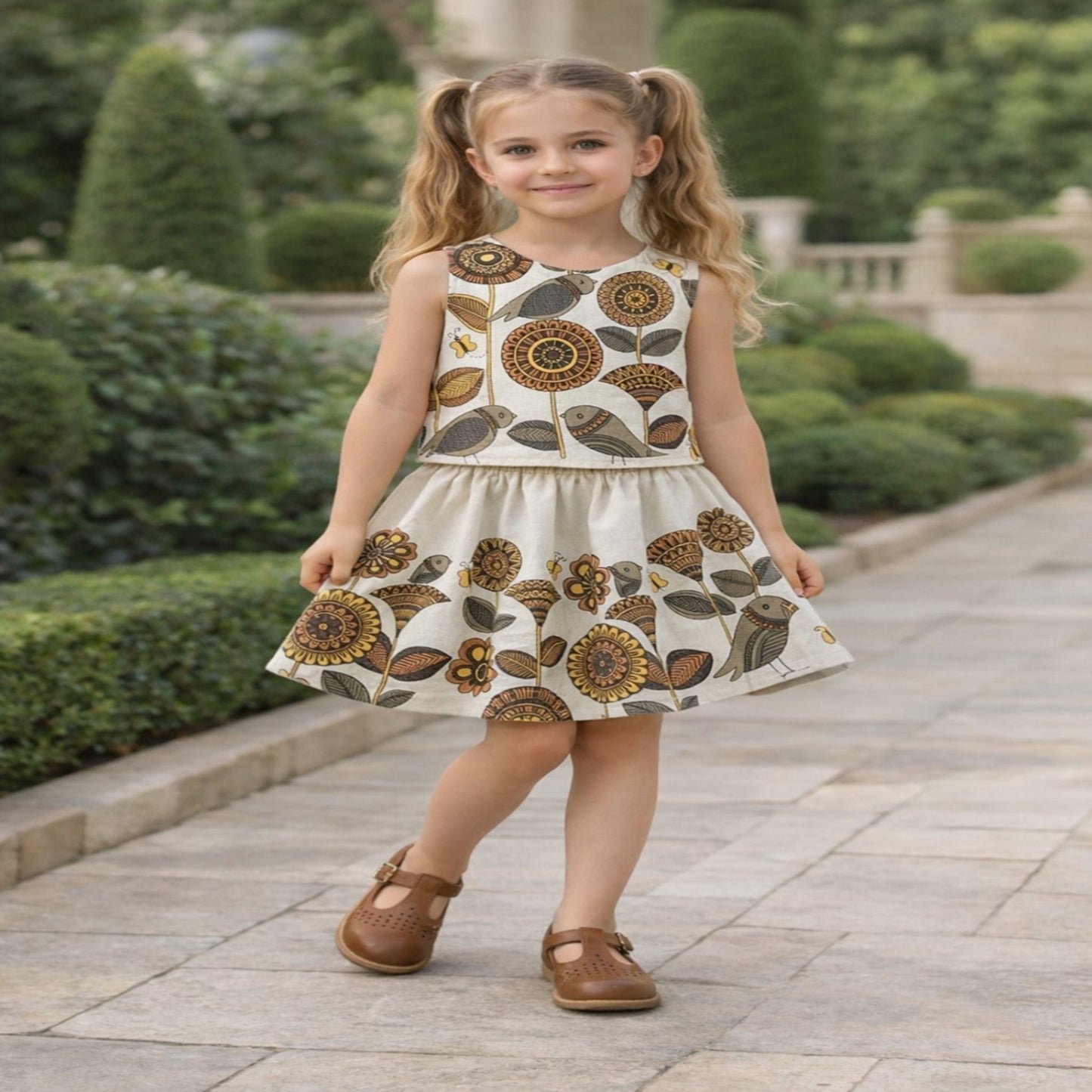 Aww Hunnie 100% Cotton Sleeveless Top With Skirt - Cream