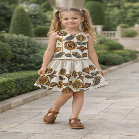 Aww Hunnie 100% Cotton Sleeveless Top With Skirt - Cream