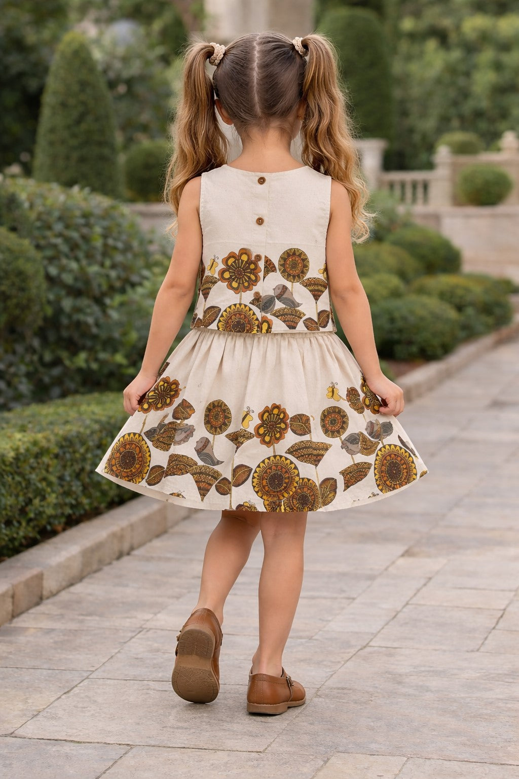 Aww Hunnie 100% Cotton Sleeveless Top With Skirt - Cream