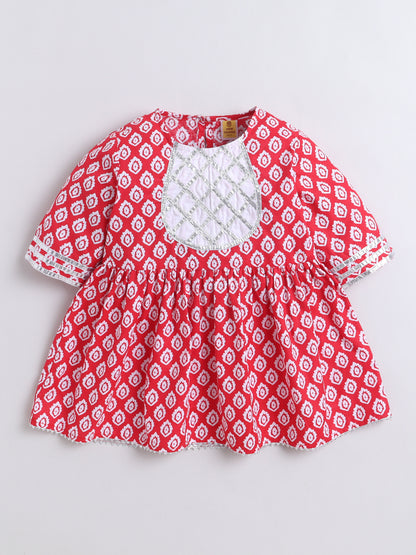 Aww Hunnie 100% Cotton Half Sleeves Kurti With Sharara And Net Dupatta