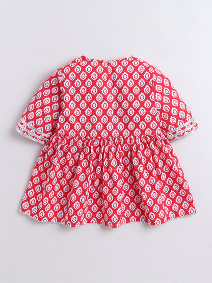 Aww Hunnie 100% Cotton Half Sleeves Kurti With Sharara And Net Dupatta