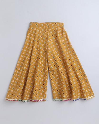 Aww Hunnie Cotton Ryon Sleeveless Back knote Crop Top With Plazzo - Mustard