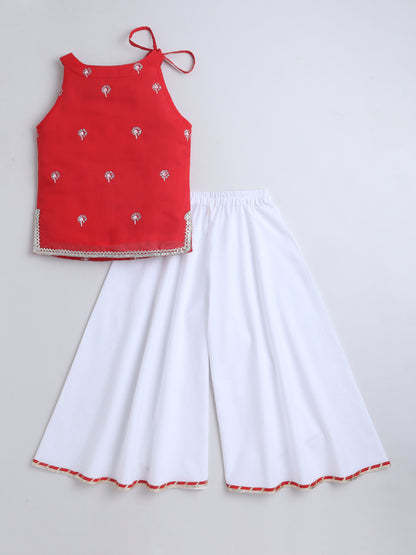 Aww Hunnie cotton Sleeveless Side knote Short kurti with Plazzo - Red