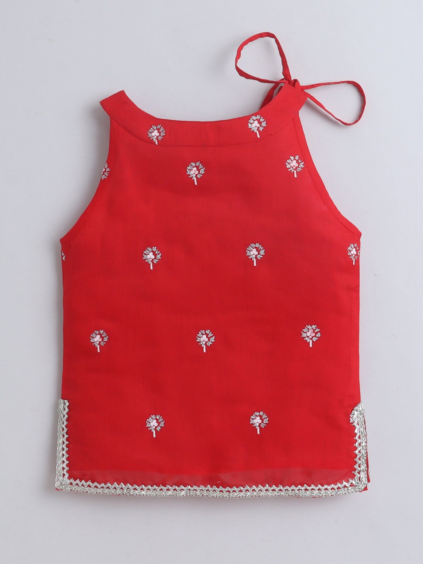 Aww Hunnie cotton Sleeveless Side knote Short kurti with Plazzo - Red