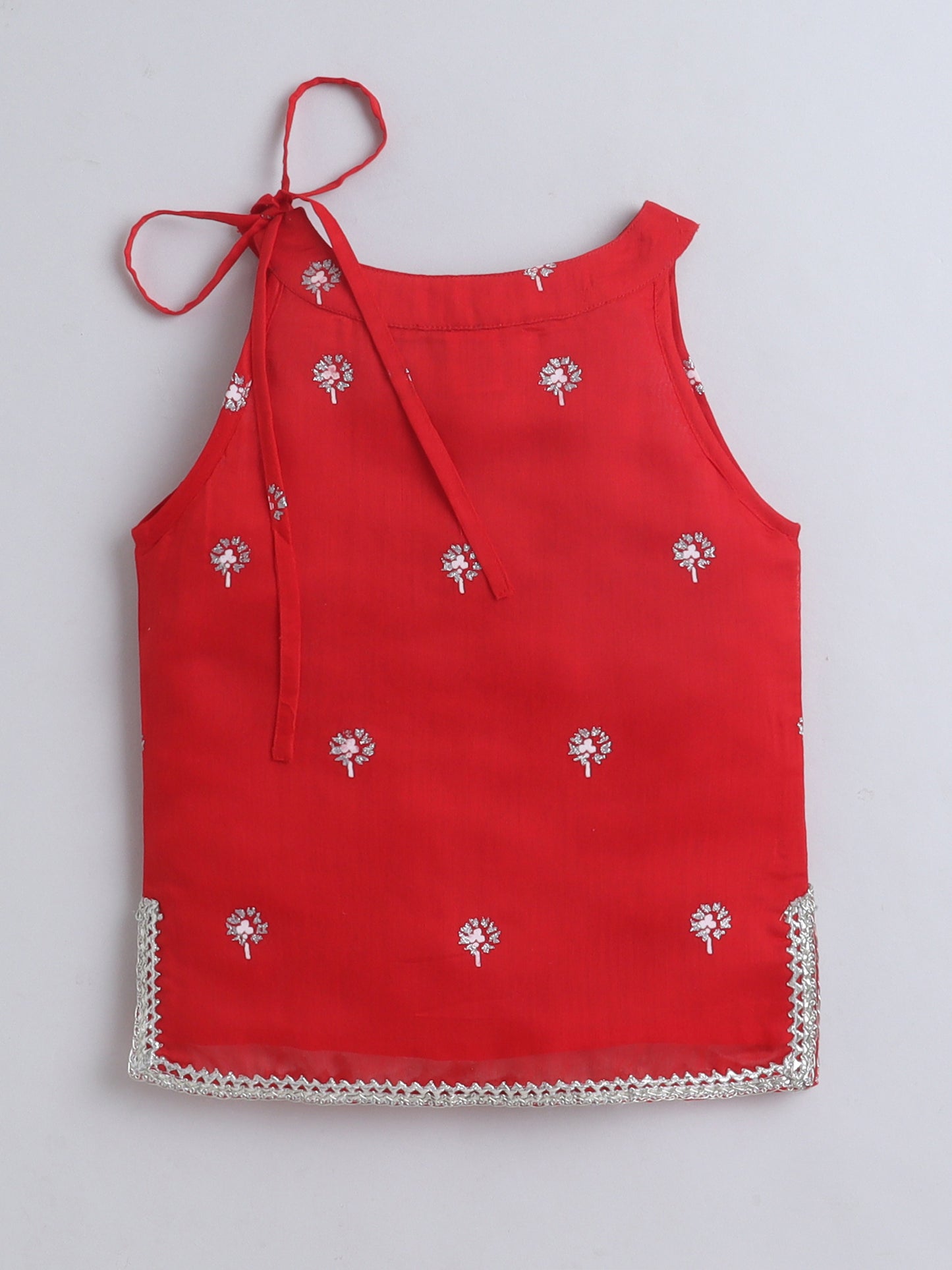 Aww Hunnie cotton Sleeveless Side knote Short kurti with Plazzo - Red