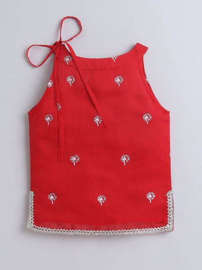 Aww Hunnie cotton Sleeveless Side knote Short kurti with Plazzo - Red