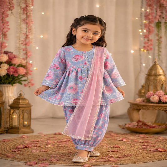 Aww Hunie 100% Cotton Half Sleeves Peplum Kurti With Afgani Salwar And Dupatta
