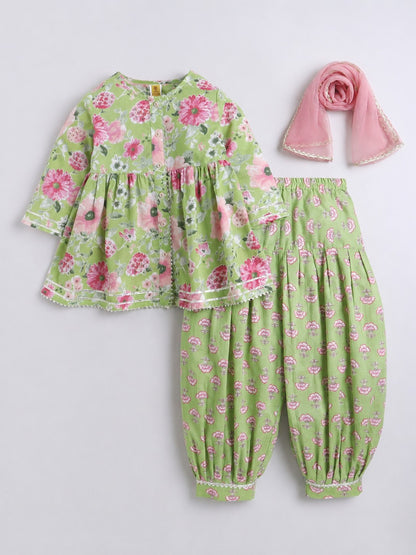 Aww Hunie 100% Cotton Half Sleeves Peplum Kurti With Afgani Salwar And Dupatta