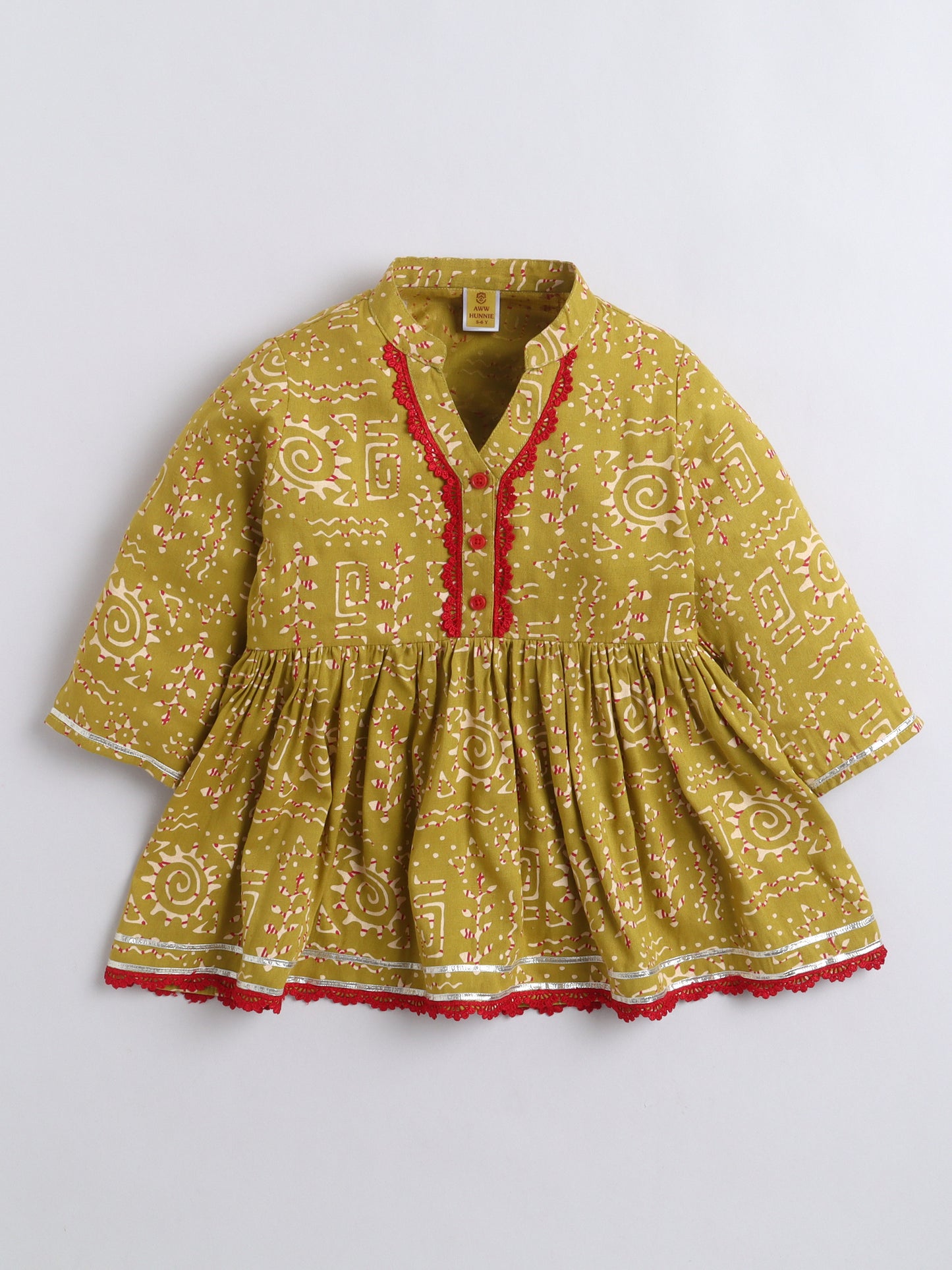 Aww Hunnie Cotton Ryon 3/4th Sleeves Kurti With Sharara And Dupatta