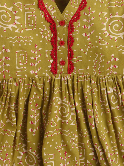 Aww Hunnie Cotton Ryon 3/4th Sleeves Kurti With Sharara And Dupatta