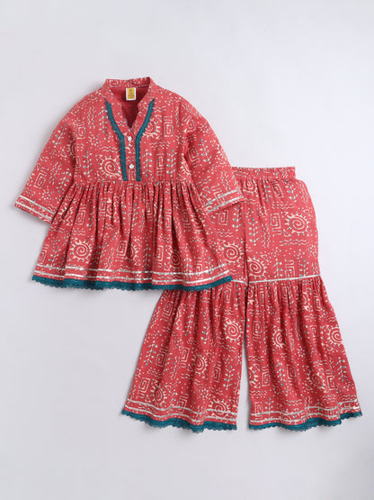 Aww Hunnie Cotton Ryon 3/4th Sleeves Kurti With Sharara And Dupatta
