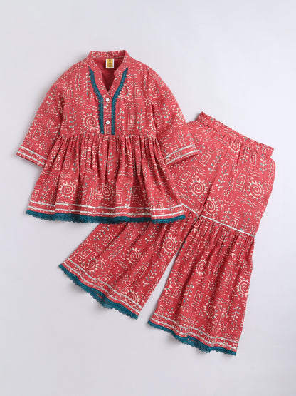 Aww Hunnie Cotton Ryon 3/4th Sleeves Kurti With Sharara And Dupatta