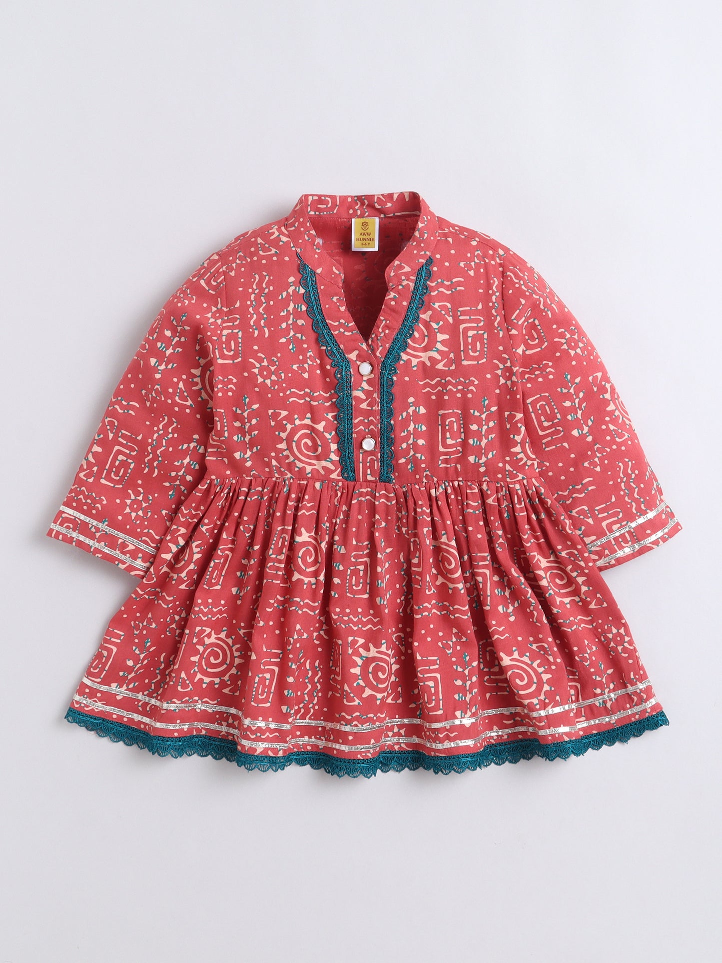 Aww Hunnie Cotton Ryon 3/4th Sleeves Kurti With Sharara And Dupatta