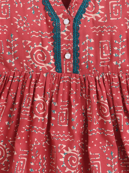 Aww Hunnie Cotton Ryon 3/4th Sleeves Kurti With Sharara And Dupatta