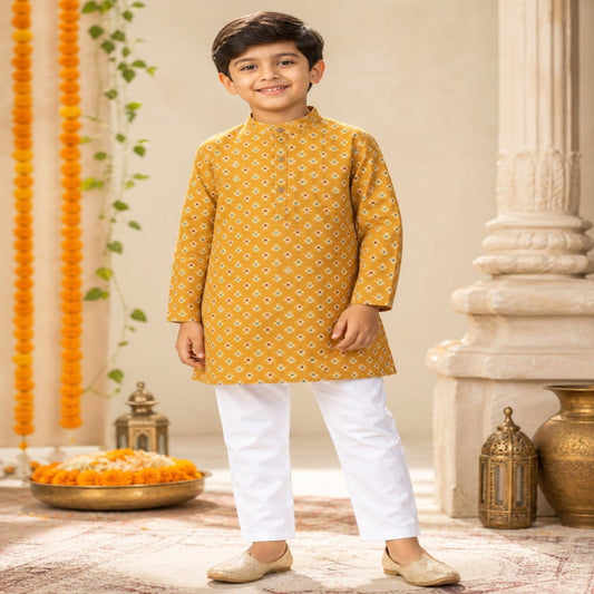 Aww Hunnie Cotton Ryon Full sleeves Boys Kurta Pajama