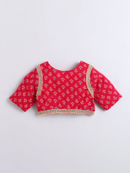 Aww Hunnie Cotton Ryon Half Sleeves Choli With Lehnga And Net Dupatta