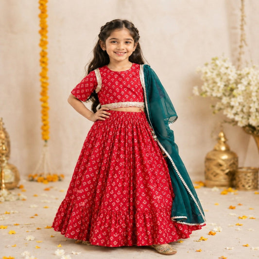 Aww Hunnie Cotton Ryon Half Sleeves Choli With Lehnga And Net Dupatta