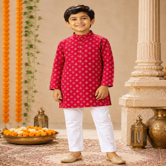 Aww Hunnie Cotton Ryon Full sleeves Boys Kurta Pajama