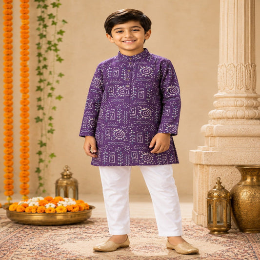Aww Hunnie Cotton Ryon Full sleeves Boys Kurta Pajama