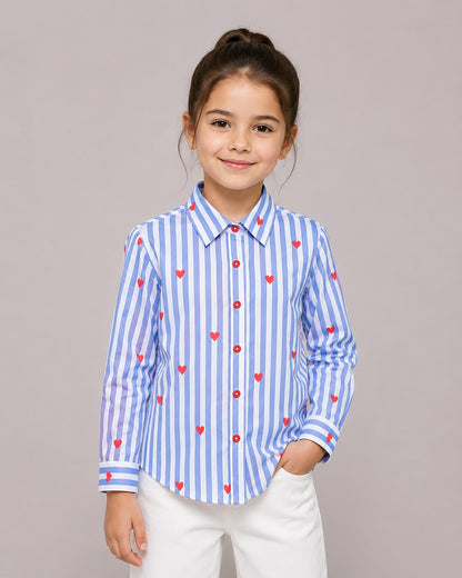 AwwHunnie 100% Cotton Full sleeves Heart Print Front Open Shirt