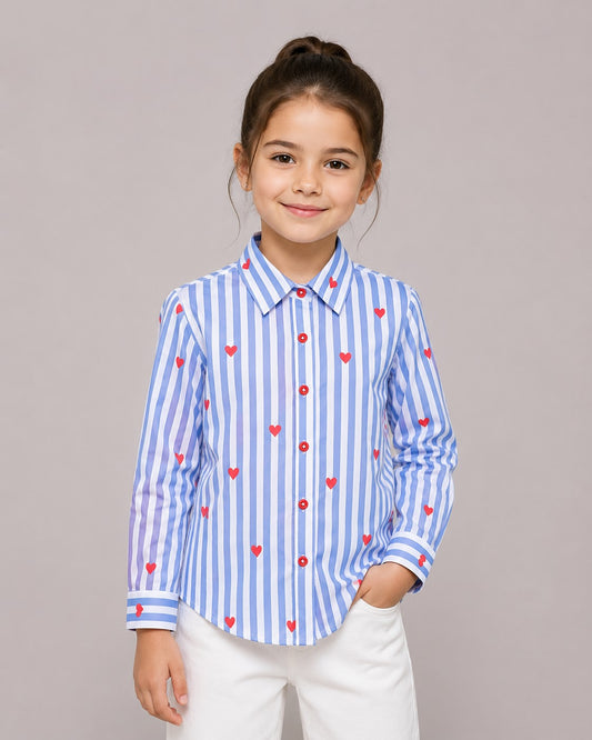 AwwHunnie 100% Cotton Full sleeves Heart Print Front Open Shirt