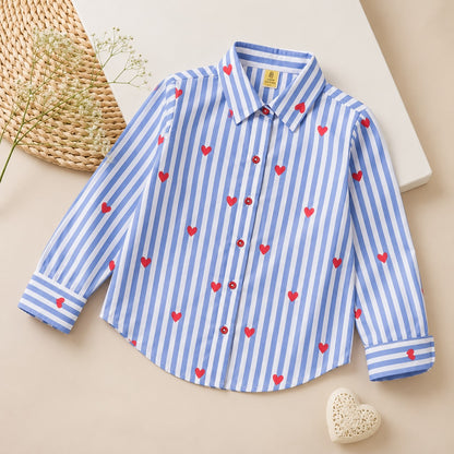 AwwHunnie 100% Cotton Full sleeves Heart Print Front Open Shirt