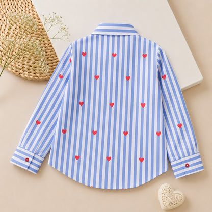 AwwHunnie 100% Cotton Full sleeves Heart Print Front Open Shirt