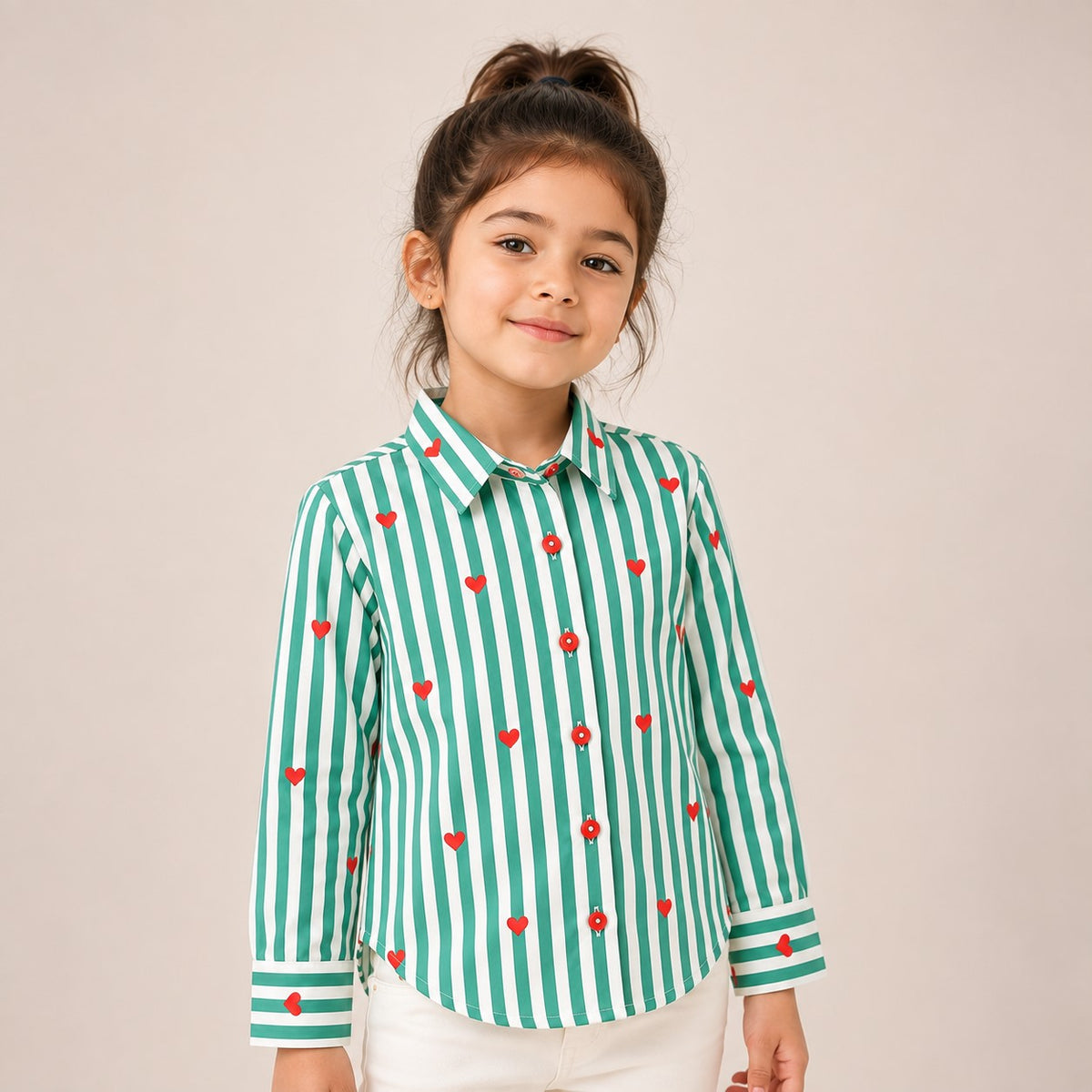 AwwHunnie 100% Cotton Full sleeves Heart Print Front Open Shirt